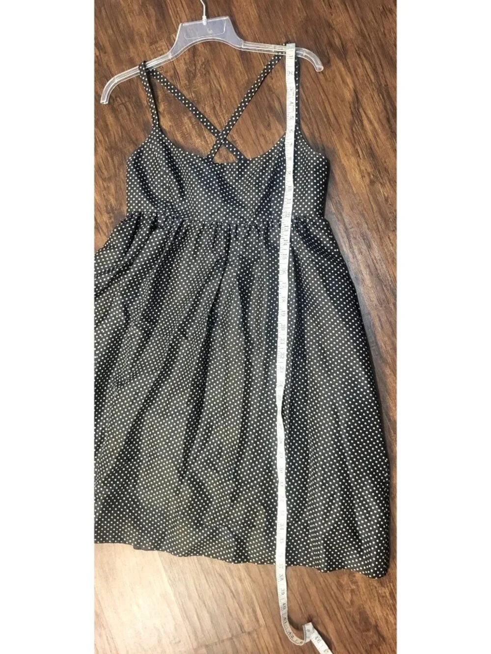 VTG Womens Black Polka Dot 100% Silk Dress 8P Y2K Pockets Adjustable Straps